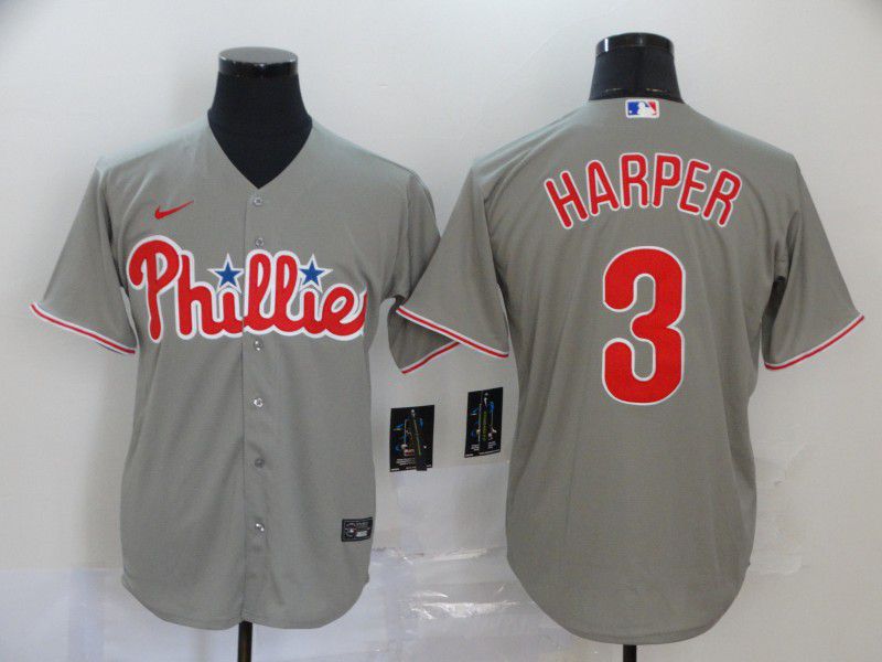 Men Philadelphia Phillies #3 Harper Grey Game Nike MLB Jerseys